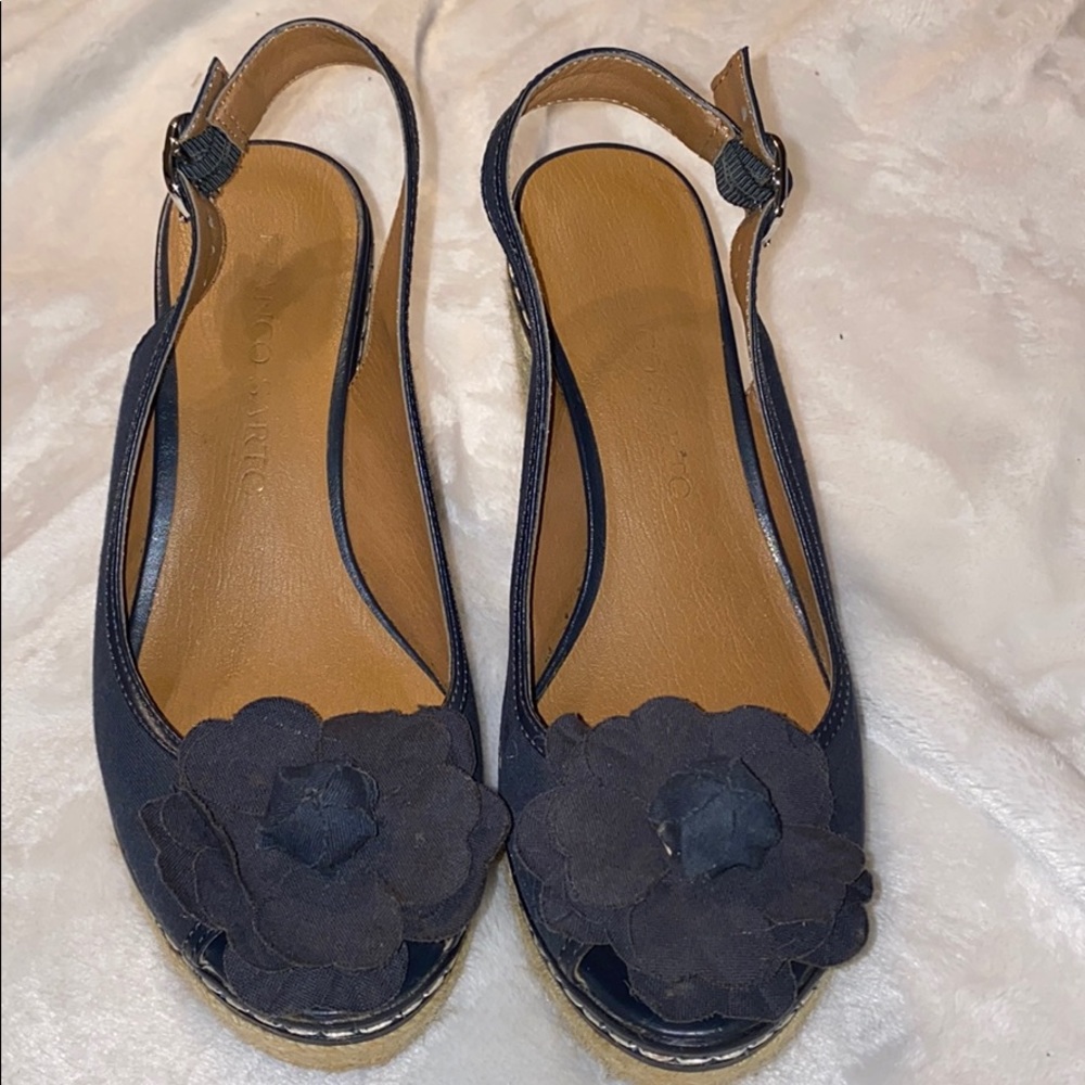 Franco Sarto Navy Canvas Floral wedge